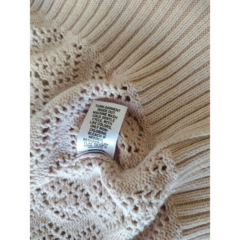 Frenchi Blouse Women XL Rose Pink Knit Crochet Sweater 100% Cotton Domed Sleeve - Picture 7 of 7